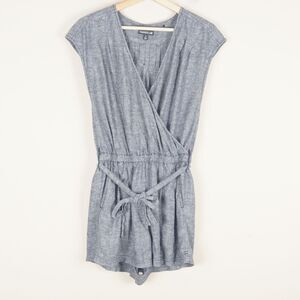 Toad & Co Tara Hemp Blend Blue Belted V Neck Wrap Romper Sz S